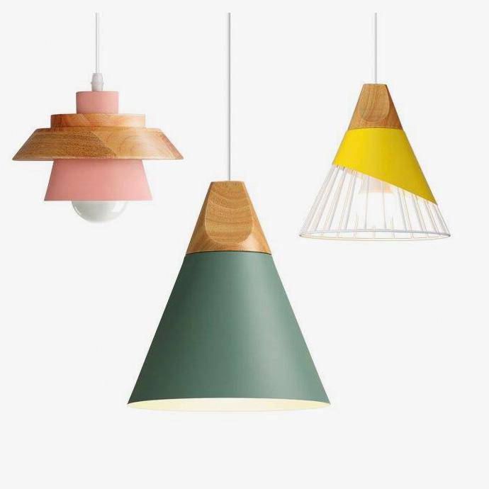 Suspension en métal coloré et bois – formes variées Nordic