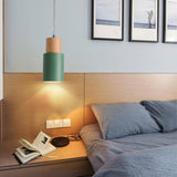Suspension cylindrique en bois et métal coloré – modèle Wood